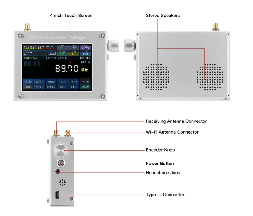 Für Mega Radio AM FM Synchroner SSB CW Digitalempfänger, aufgerüstet vom ATS25 Max Decoder, mit einem 4-Zoll-Farbbildschirm