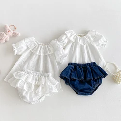 Baby Girl's Blouse Summer New Cotton Breathable Shirt Tops Clothing for Girls Versatile Ruffle Collar Short Sleeved T-shirt