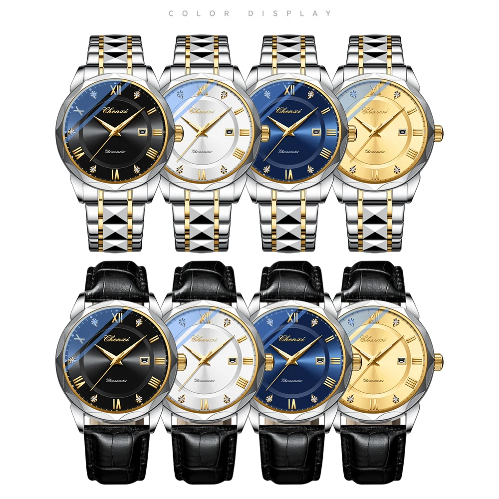 CHENXI New Fashion Elegant Business Men's Wristwatch Round Dial Luminous Waterproof Calendar Display Man Watch