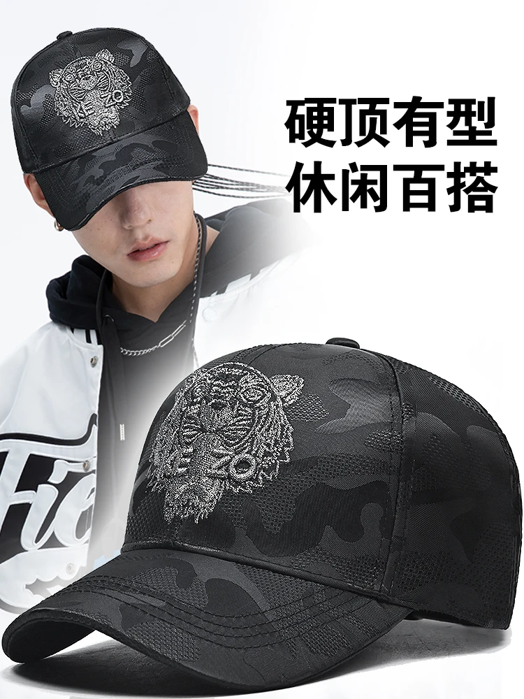 

InlnDtor Tiger Head Embroidered Dome Camo baseball Cap Trucker Cap Casual hip Hop Hard top Dad Duck Cap