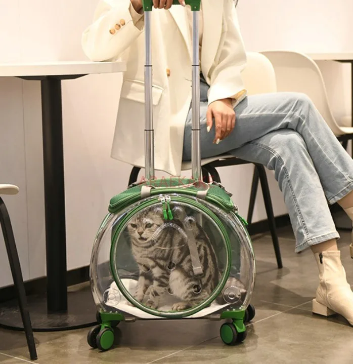 

Pet trolley case, cat bag, portable for outdoor use, cat luggage, transparent double shoulder cat cart, dog space capsule