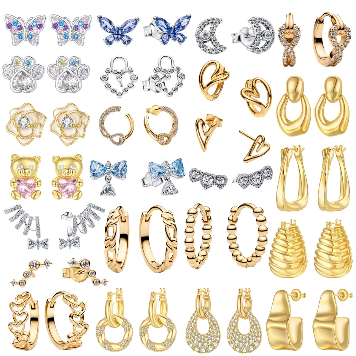 

New Original 925 Sterling Silver Gold-plated Circular Geometric Heart Butterfly Pearl Earrings fit Girls' Birthday Jewelry Gifts