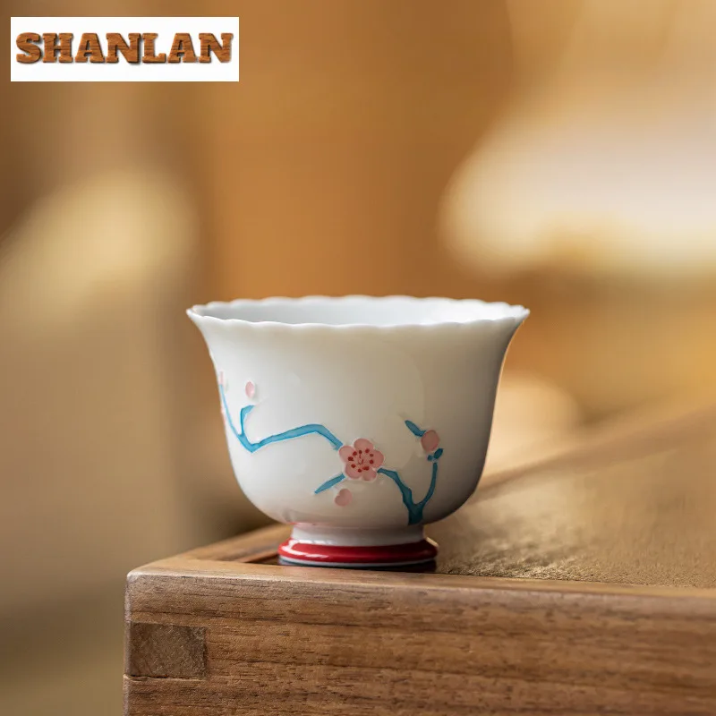 

65ml Hand Painted Plum Blossom Teacup Ancient Tea Bowl Mug Tea-tasting Personal Cup Jianzhan Master Cups Chinese Tea Set Craft