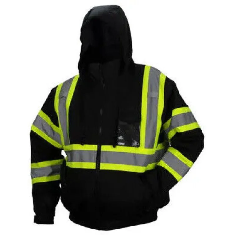 EN471 Insulated Safety Bomber VISIBILITY Reflective Weatherproof Thickened Rocker Fleece Jacket With Quilted Liner For ROAD WORK