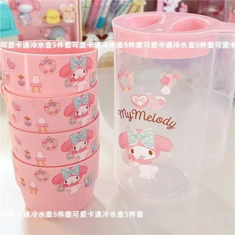 

5pcs Set Kawaii Sanrio Cinnamoroll Mymelody Teapot Student Dormitory Household Cold Water Pot Cold Brewing Plastic Teapot Gifts