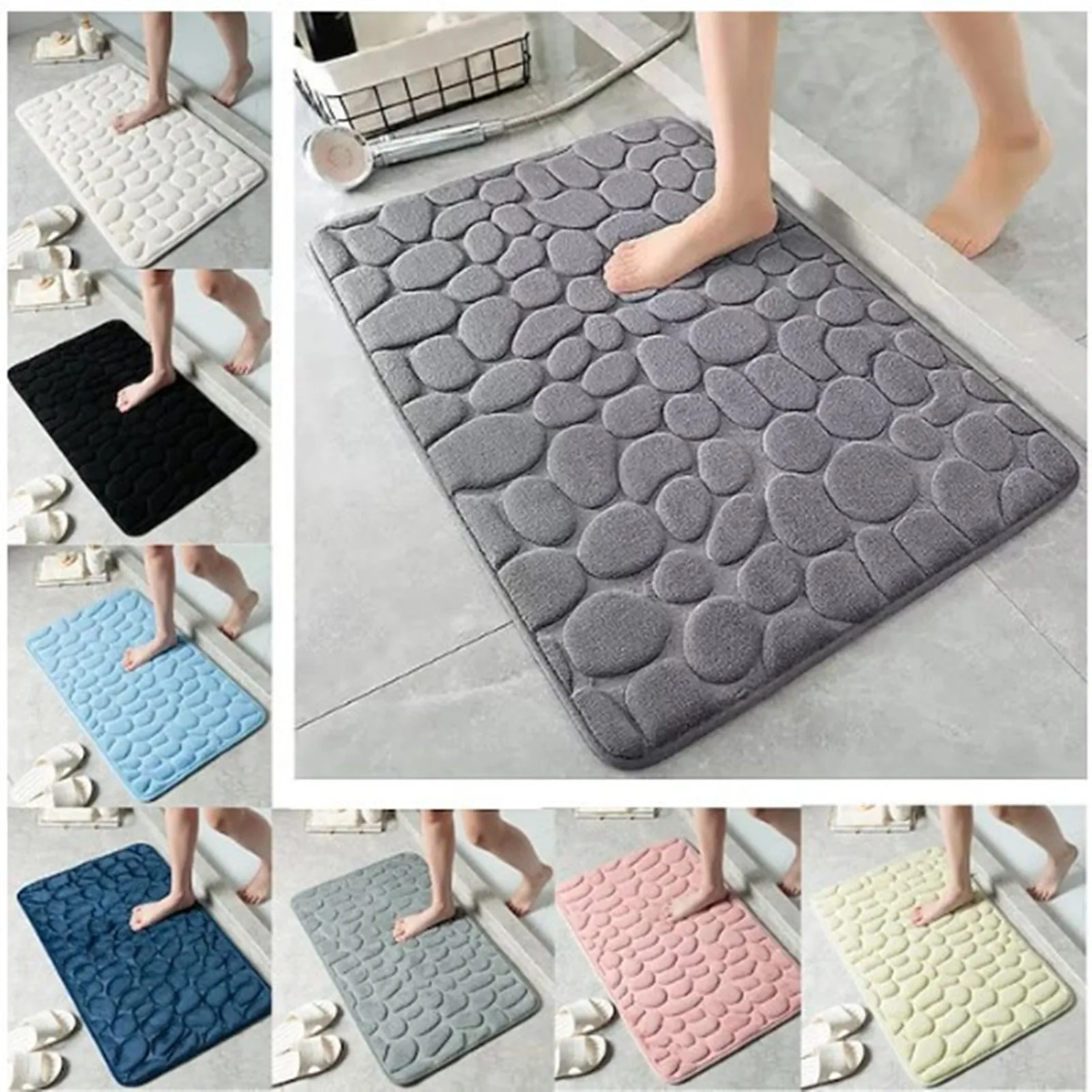 Mat Carpets Embossed Cobblestone Carpet Water Absorbing and Non-slip Washable Memory Foam Floor Mat for Indoor Bathrooms