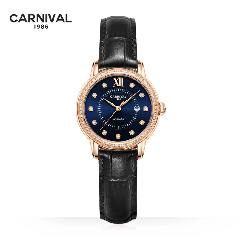 CARNIVAL Brand Luxury Mechanical Watch for Women Ladies Fashion Sapphire Automatic Wristwatches Waterproof Rose Gold Reloj Mujer