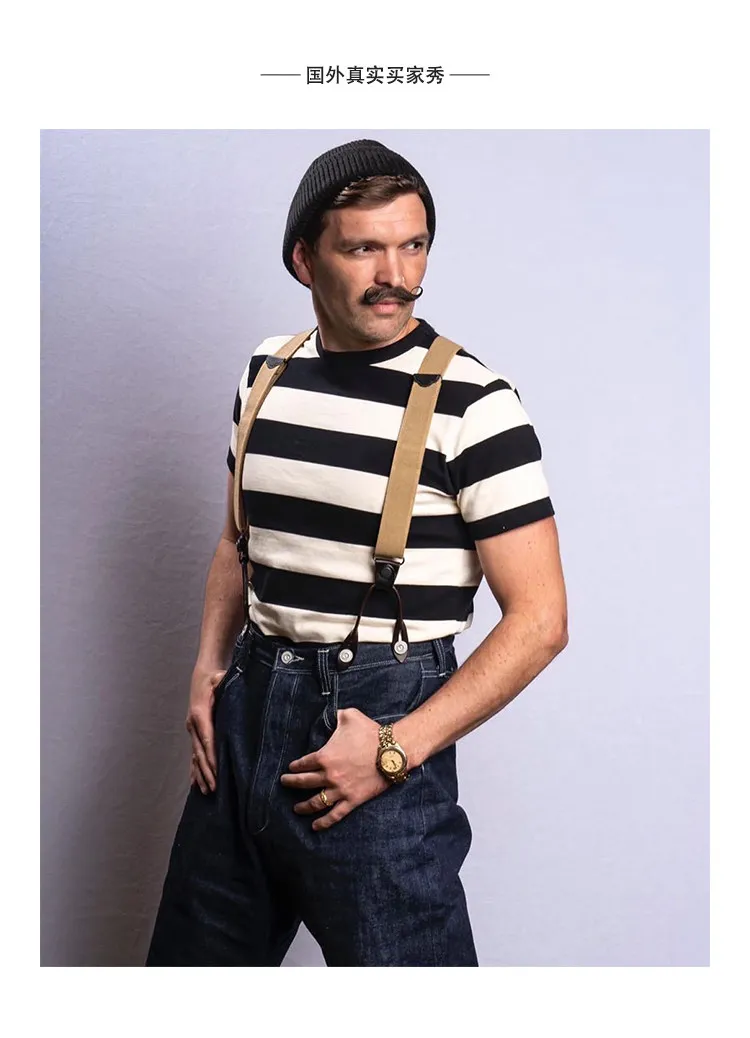 BRONSON Vintage Y Shape Suspenders, Old Time Patch Leather Braces, American Workwear Retro Shoulder Straps