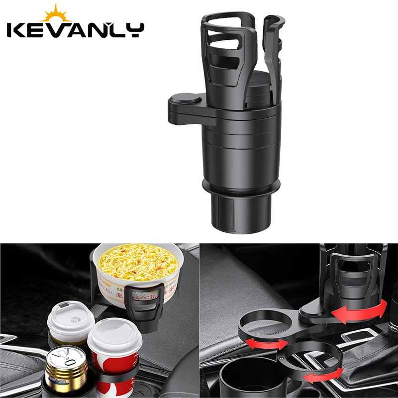 

Car Cup Holder Expander 4 in 1 Multipurpose Water Bottle Holder 360° Rotatable Organizer Storage Auto Interior Accessories