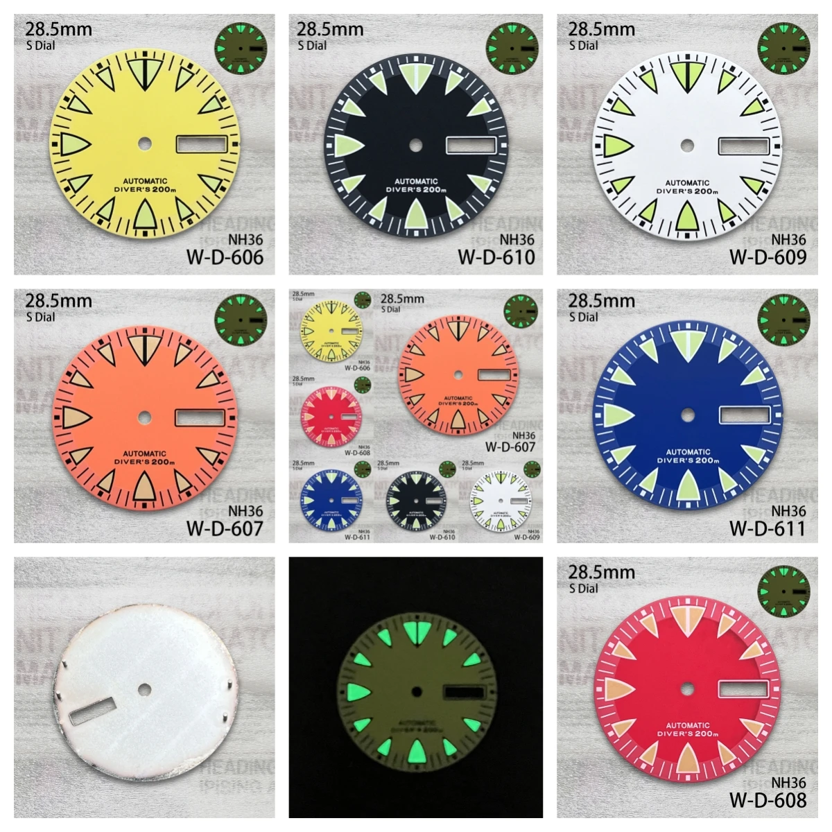 

28.5mm S Logo Dial Fit NH36/4R36 Movement Green Luminous Dual Calendar Dial Watch Modification Accessories