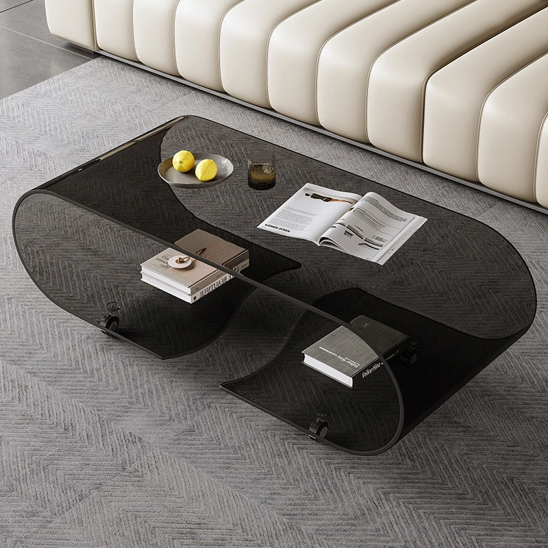 

Small mobile fashion glass coffee table simple tea table creative simple modern small table with wheels living room office furni