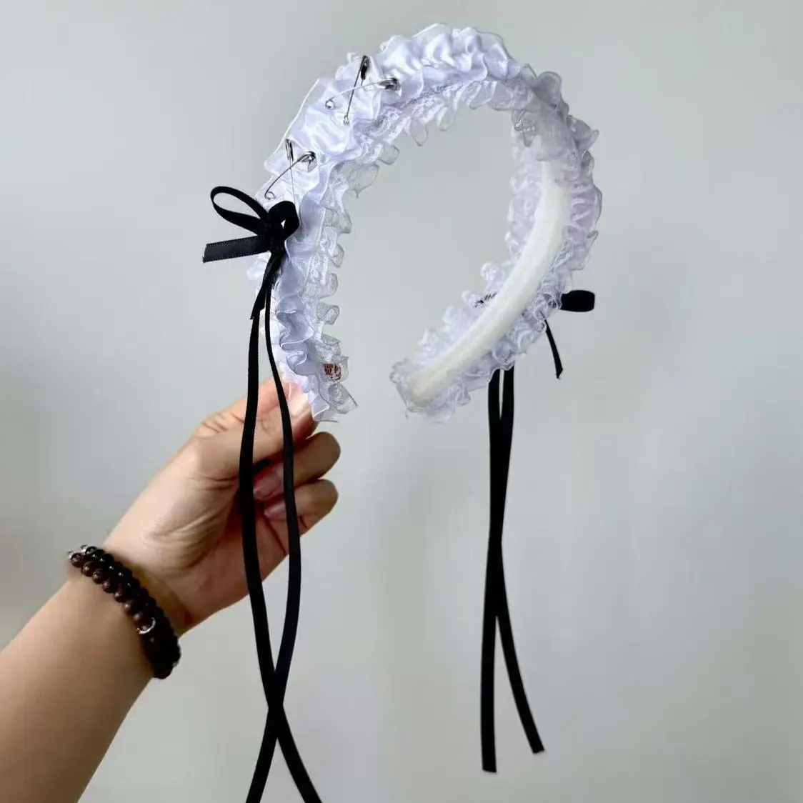 리본, 레이스 및 버클이 있는 소녀용 로리타 머리띠, 여성용 빈티지 스타일 헤어 밴드 후프, 할로윈 파티 헤어 액세서리