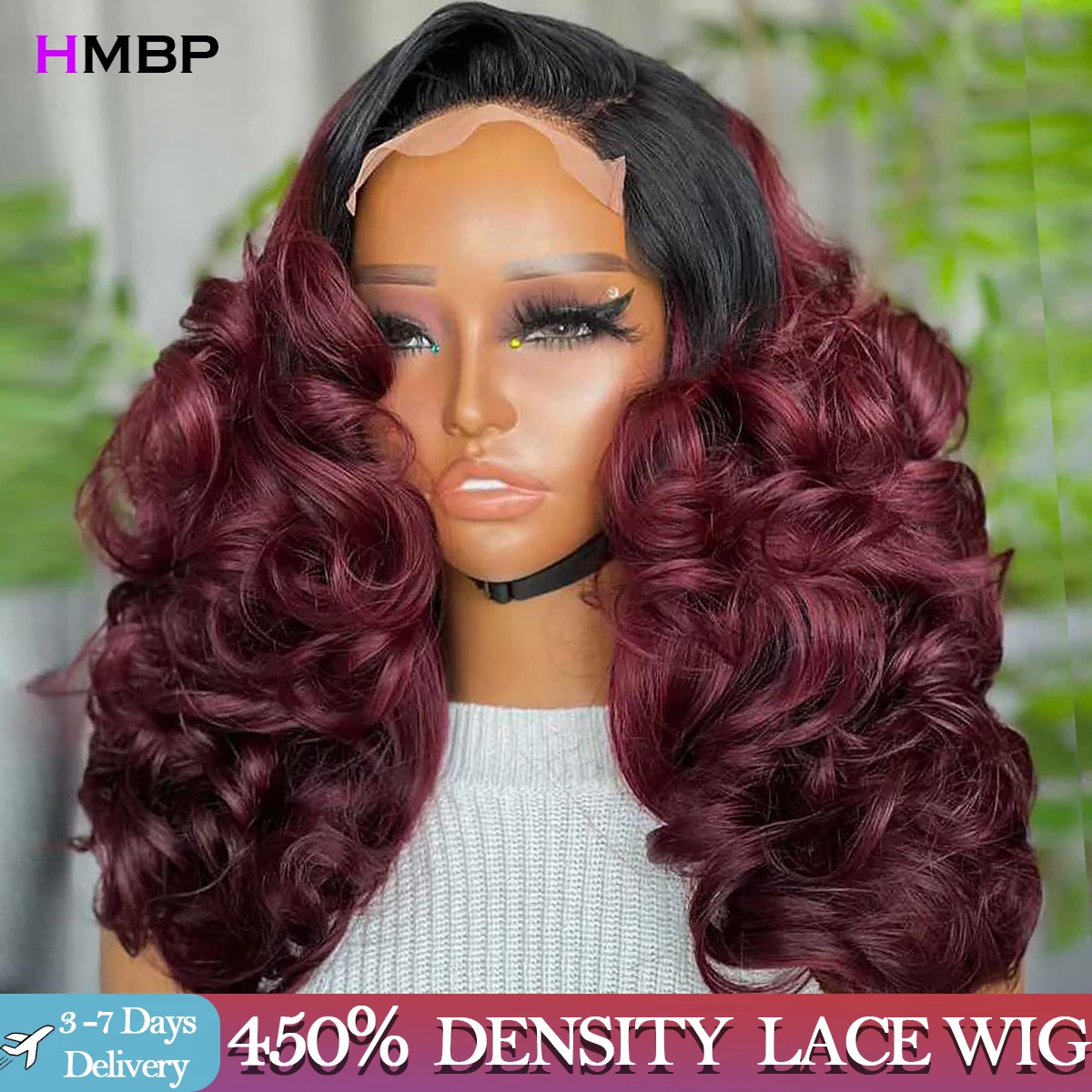 450 Density Bouncy Curly 99J Colour Glueless Lace Frontal Wig Human Hair Ready To Go Curly 13x4/13x6 HD Lace Wigs For Women HMBP