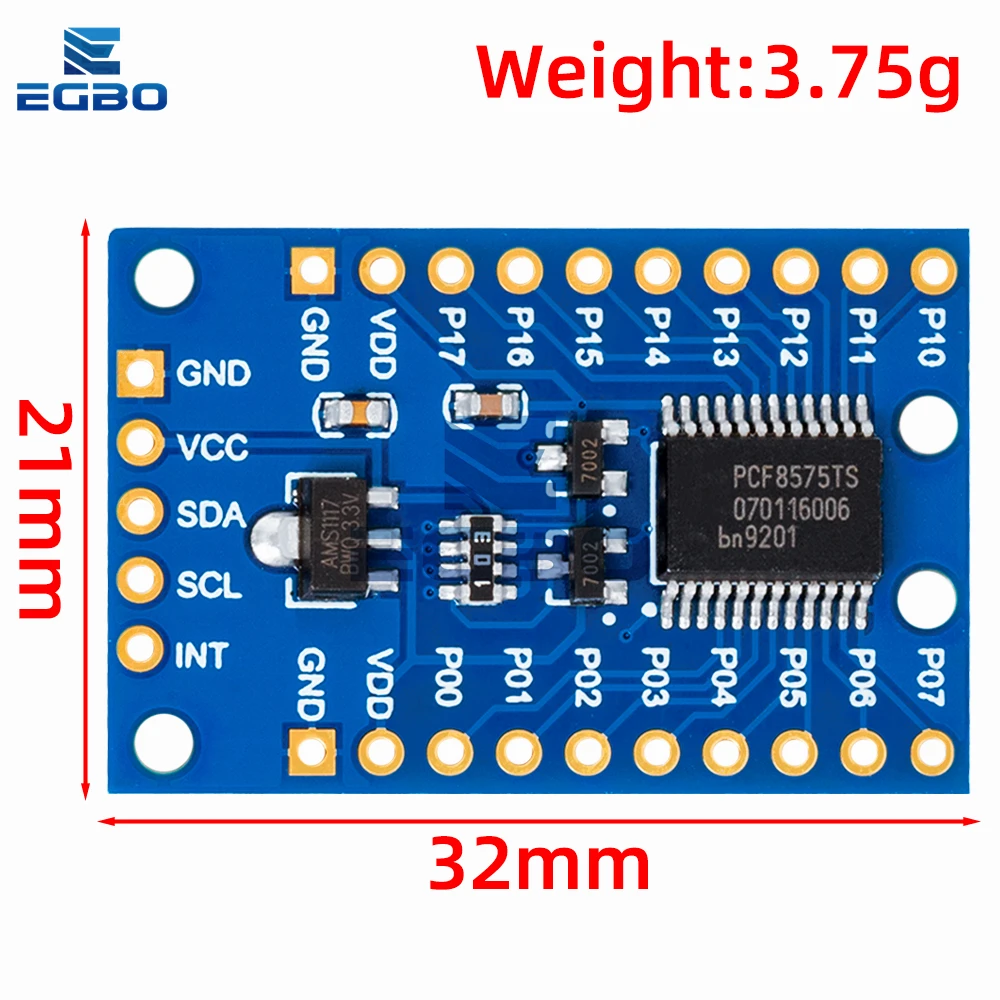 1~10PCS EGBO PCF8575 IO Expander Module I2C To 16IO Integrated Circuits For arduino