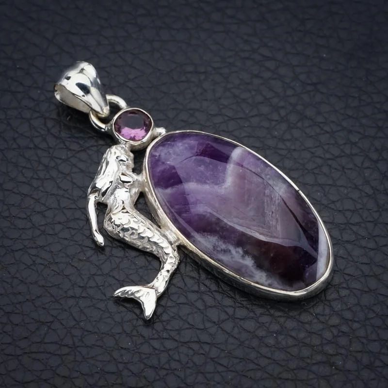 

StarGems Chevron Amethyst MermaidHandmade 925 Sterling Silver Pendant 2" F4062