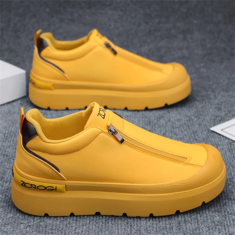 

Classic Yellow Suede Leather Men Shoes Oxfords Platform Casual Shoes Autumn Winter Zip Sneakers Comfortable Work Sneakers Men