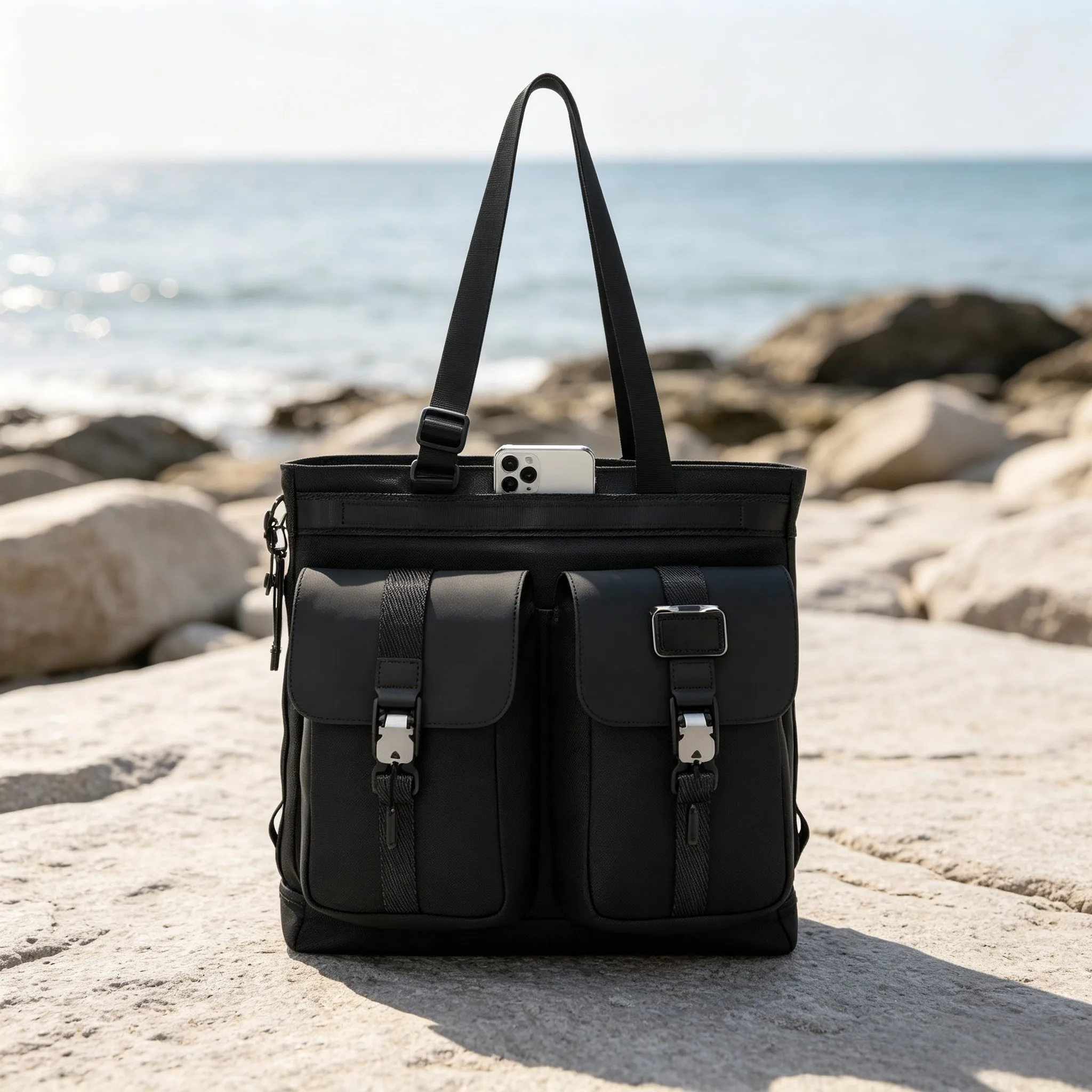 Men Ballistic Nylon Tote Bag Minimal Business Commute Daily Casual Single Shoulder Crossbody Bag view 2