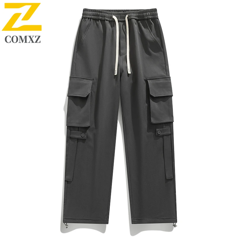 

​Men Solid color Cargo Pants Spring American Style Loose Straight Tactical Multi-Pocket Casual Work Pants Outdoor Streetwear