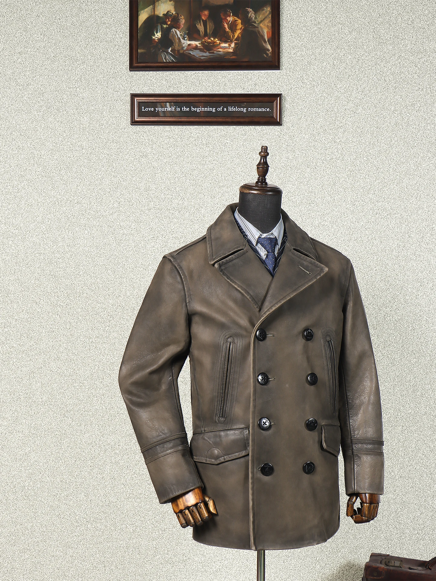 

Tailor Brando, тяжелое итальянское пальто из воловьей кожи высотой 2,0 мм, американское винтажное классическое двубортное кожаное пальто 740