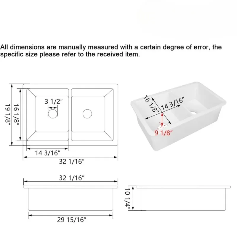 Factory Direct 2026 Deer Valley 32 x 20 Fireclay Double Bowl Undermount Kitchen Sink, White Deep Modern Design with Grid