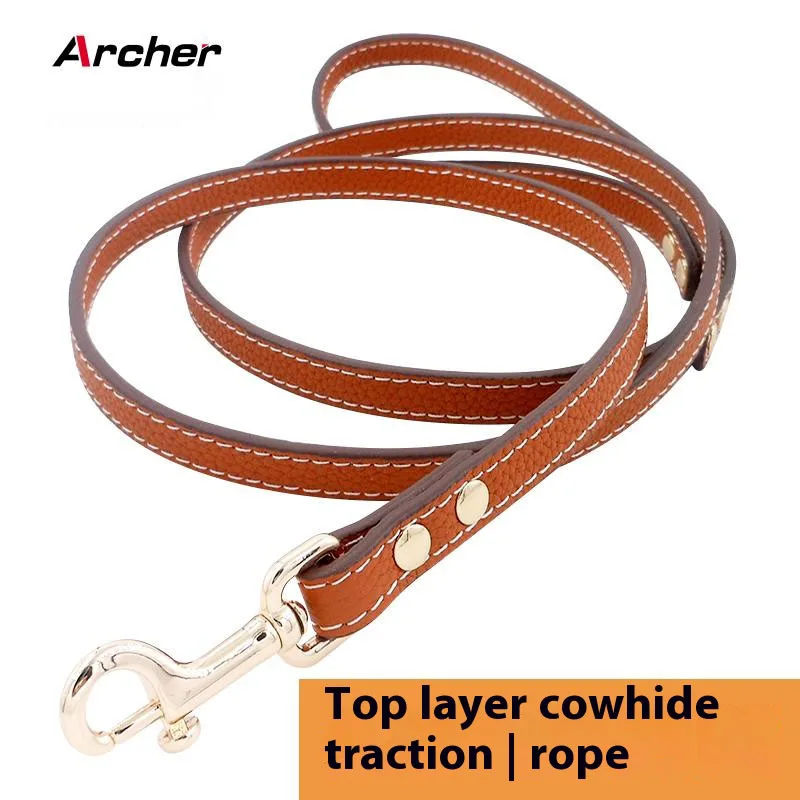 

Achille Head Layer Cowhide Leash Small And Medium-Sized Dog Portable Traction Leather Explosion-Proof Punch Leash 120cm