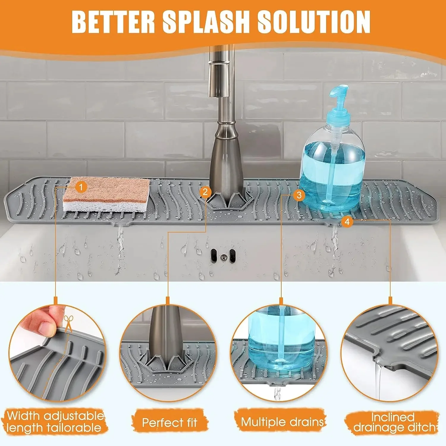 2026 new model Kitchen Long Silicone Sink Faucet Mat Splash Guard for Absorbent Sink Countertop Protectors Mat Kitchen Gadgets
