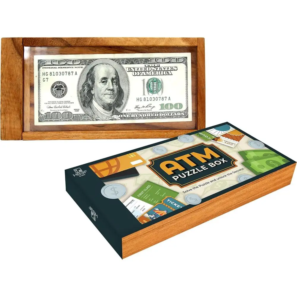

BSIRI Wood ACash Hard Wooden Money Puzzle Box or Cash Git or Adults Teens Wooden Secret Brain Teaser Boxes with Hidden Comparent