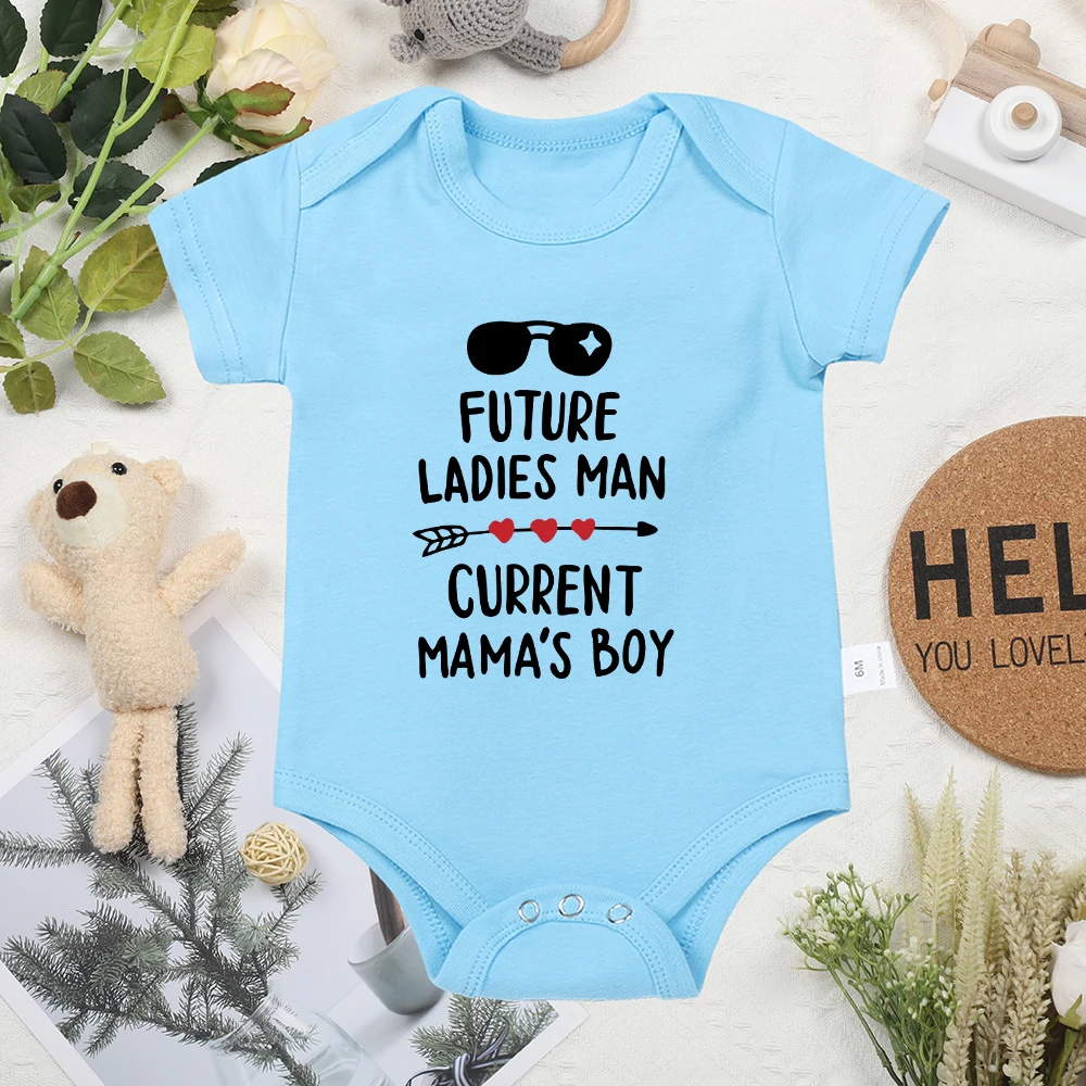 Newborn Onesies Pajamas Summer Casual Baby Boy Clothes Future Ladies Man Current Mama\'s Boy Letter Pattern Toddler Bodysuit