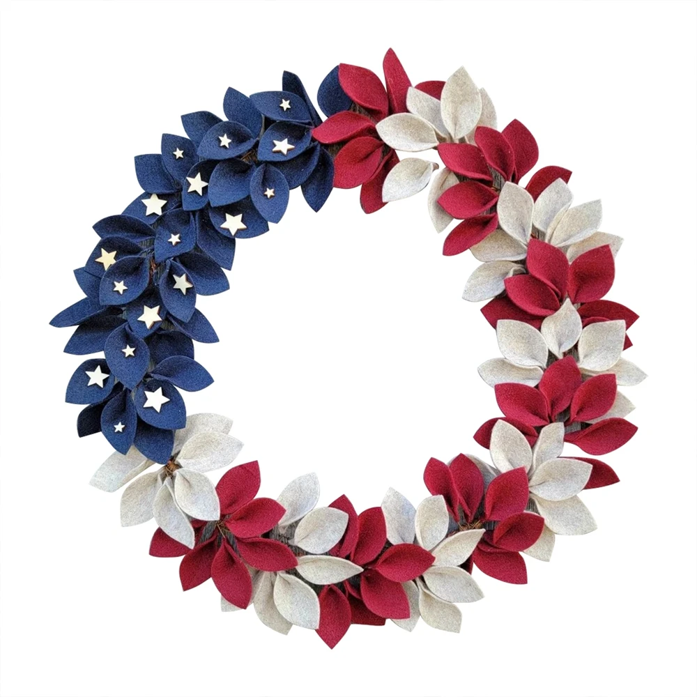 July 4th Wreath Patriotic Americana Wreath Handcrafted Independence Day Wreath Festival Garland Decoration Front Door Wall Decor