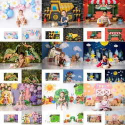 Balloons Forest Backdrops Kids Baby Birthday Cake Smash Decors Child Adult Photocall Jungle Farm Photography Backgrounds