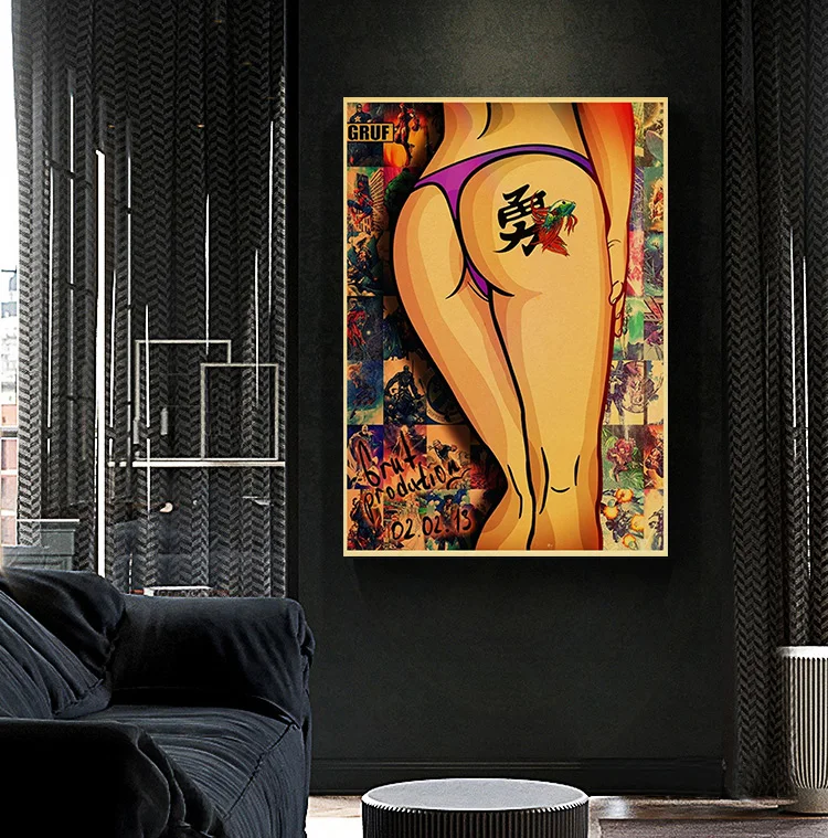 Abstract Sexy Woman Cool Anime Girl Mouth Butt Lollipop Tongue Poster Print Wall Art Pictures Canvas Painting Room Home Decor