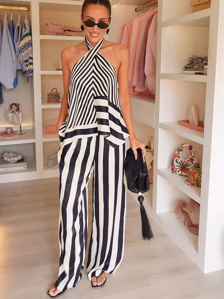 TFMLN 2026 Women's Stripe Halt - огляд і ціна Wide Leg Palazzo Pants