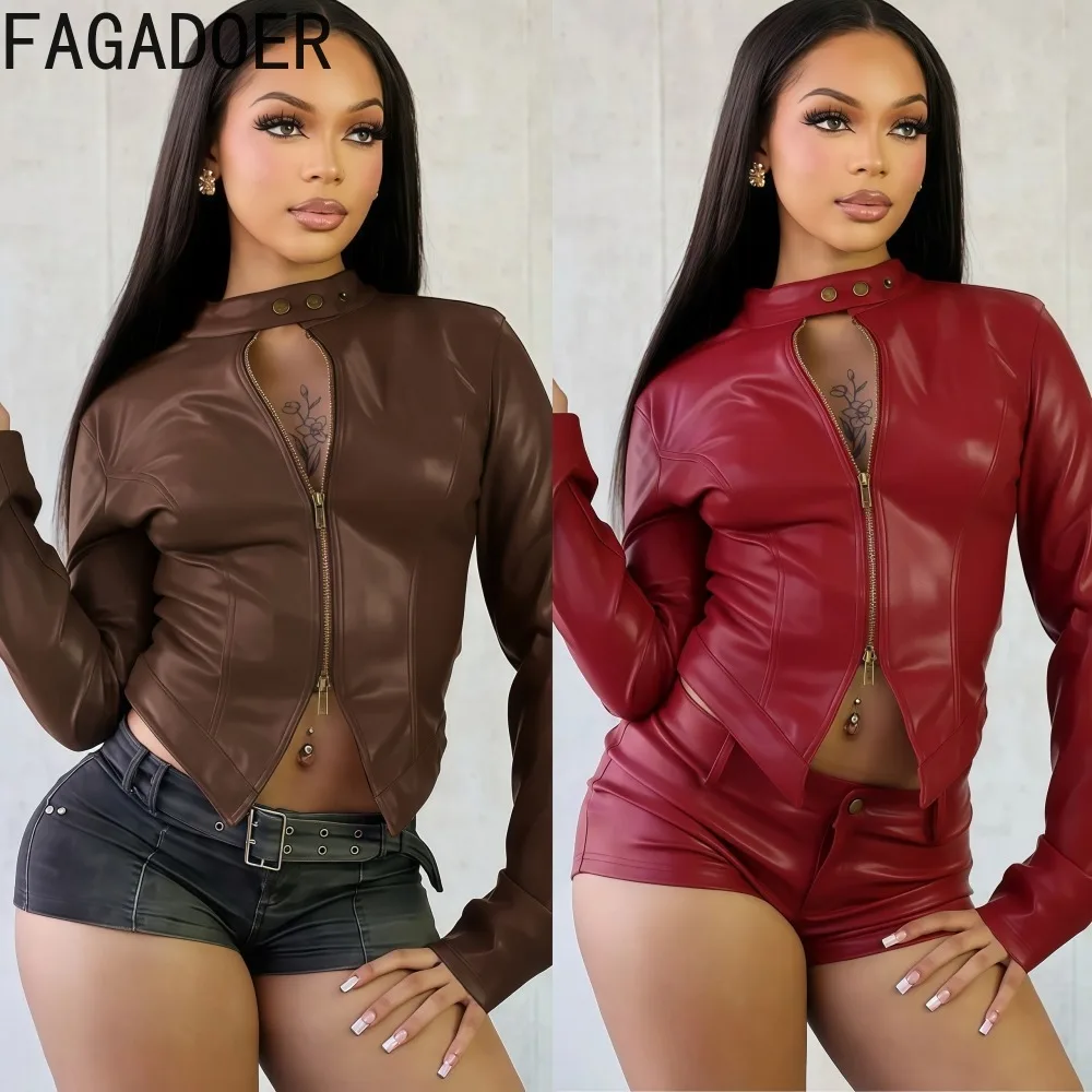 

FAGADOER готическая сексуальная кожаная лоскутная куртка женская однотонная длинная укороченная куртка без рукавов на молнии женская уличная одежда