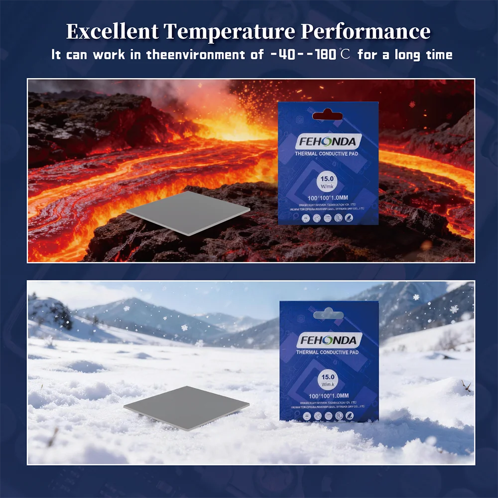 15W/mk 12W/mk 8W/mk Fehonda 0.75 1.25 1.75 2.25 2.75 3.0mm Thermal Silicone Pad Cooling For Gpu Cpu Laptop Thermal Pad
