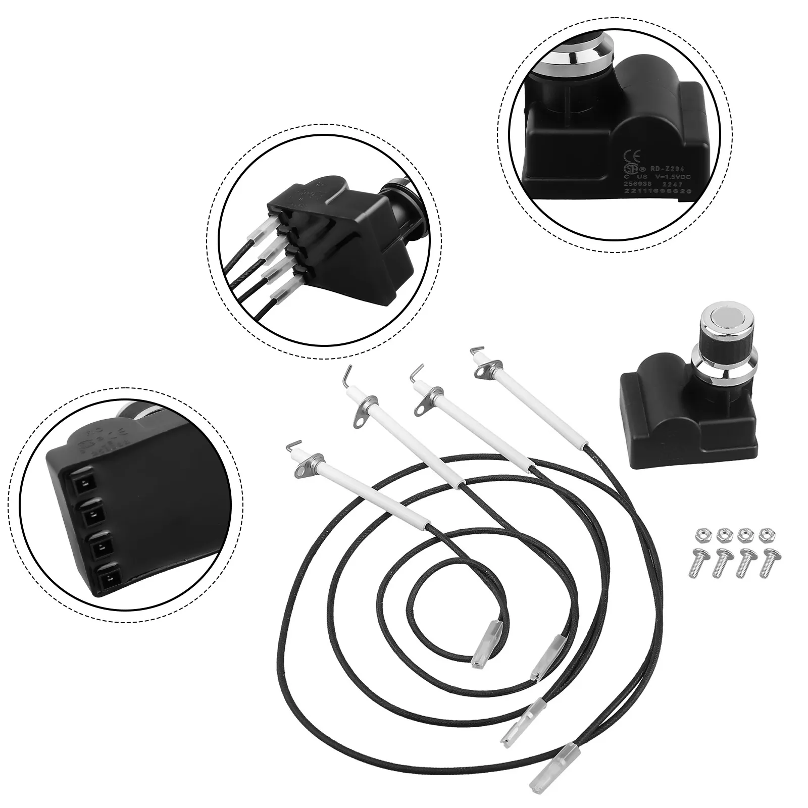 4 Outlet Electronic Ignition Kit With 4 Ceramic Electrodes Heat Resistant Replacement Parts For 36 Inch Gas Grill Pans BBQ Tools