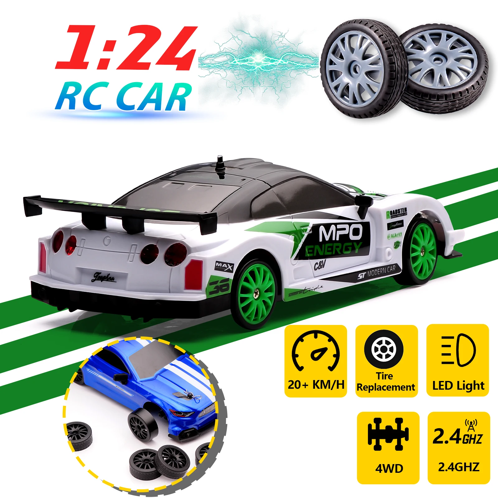 1:24 RC Drift Car 2.4G 4WD High Speed RC Racing Vehicle with LED Lights 20KM/H  Competition Race Car For Children Gifts