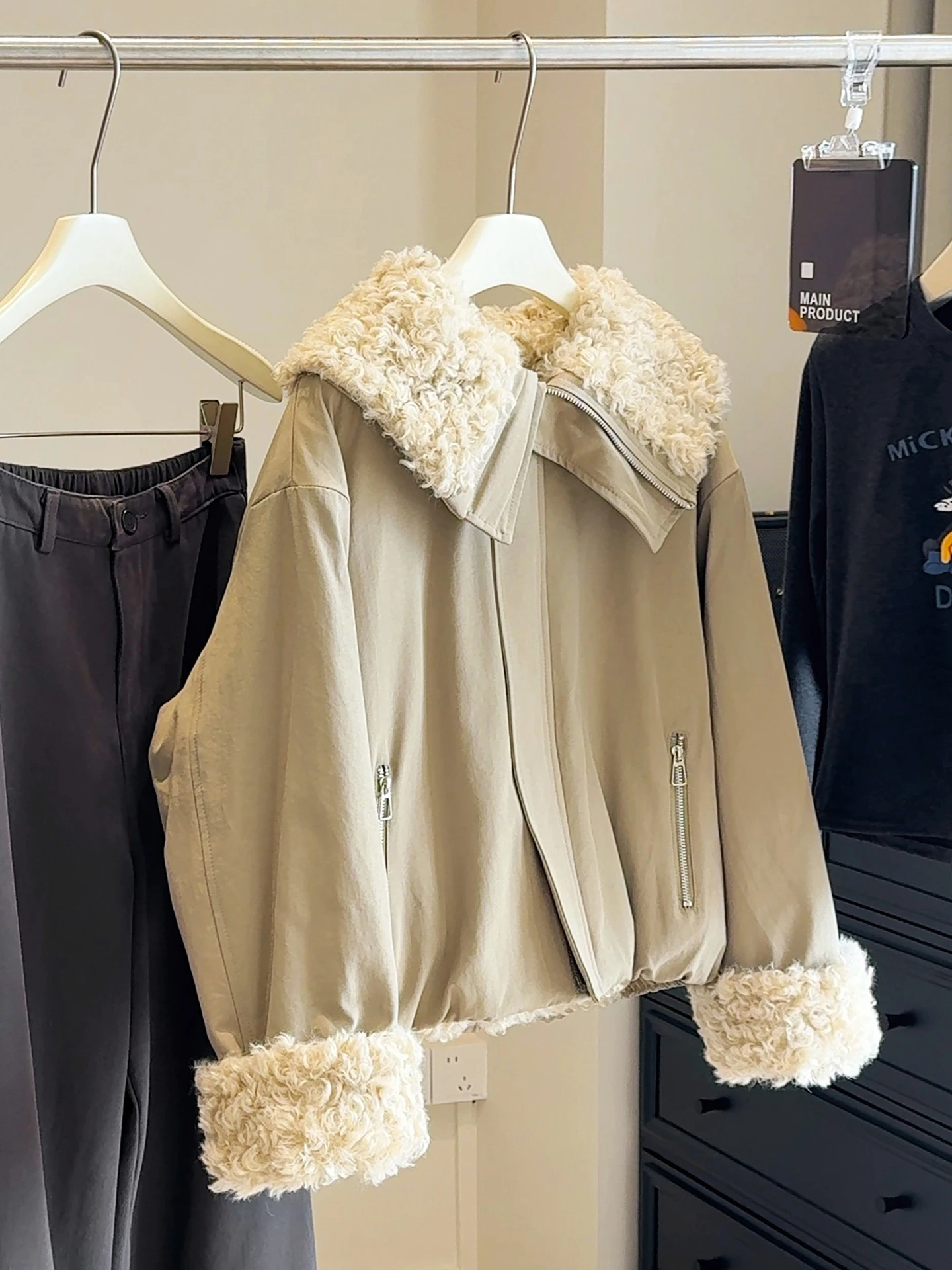 

Korean Style Large Lapel Collar Lambswool Coat Autumn Winter Women's Fashion Zipper Thicken Jacket Loose Warm Parkas Outerwear