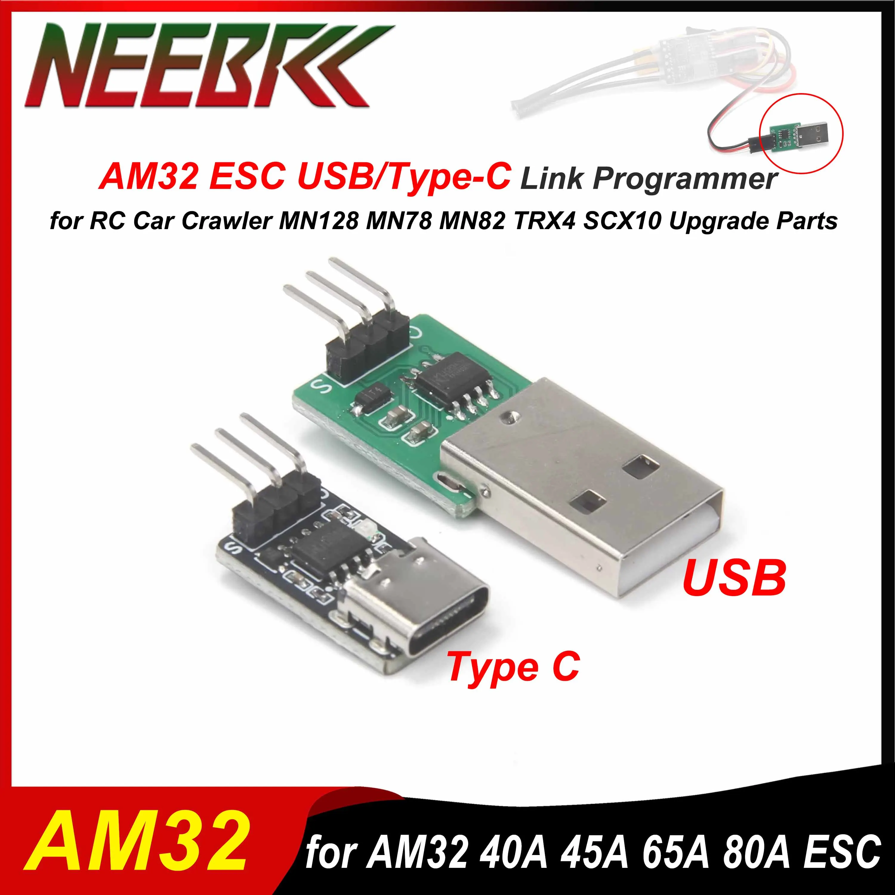 

NEEBRC AM32 ESC USB/Type-C Link Programmer Param Adapter for RC Car Truck Crawler Model MN82 MN99S MN168 MN78 TRX4 SCX10 Parts