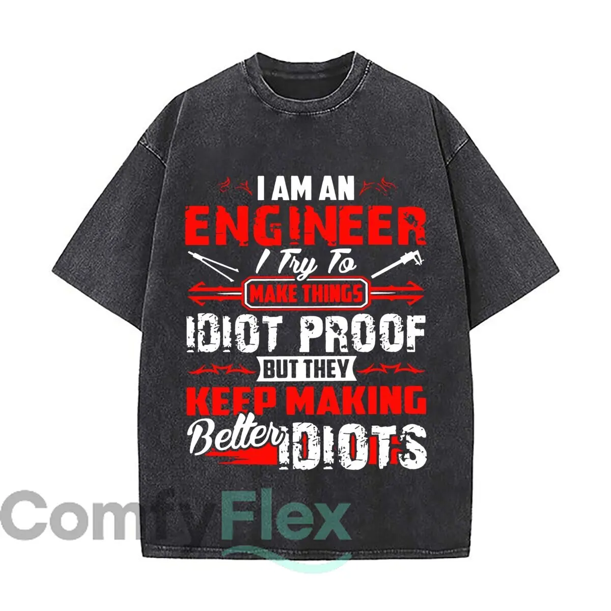 Engineer Humor Job Pride Art Trendy Washed Distressed Solid Short Sleeve Vintage Street Top