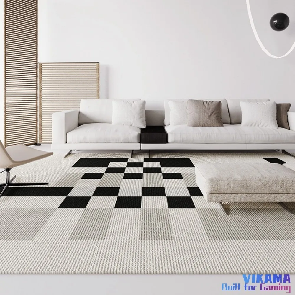 

VIKAMA Black And White Striped Rug Non Slip Wear Resistant Easy Clean Living Room Rug Modern Minimalist Home Decor