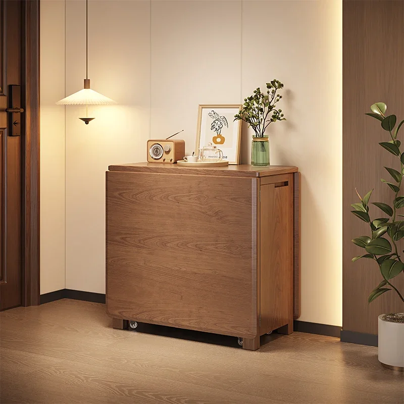 Small unit modern Chinese style solid wood retractable mobile dining table