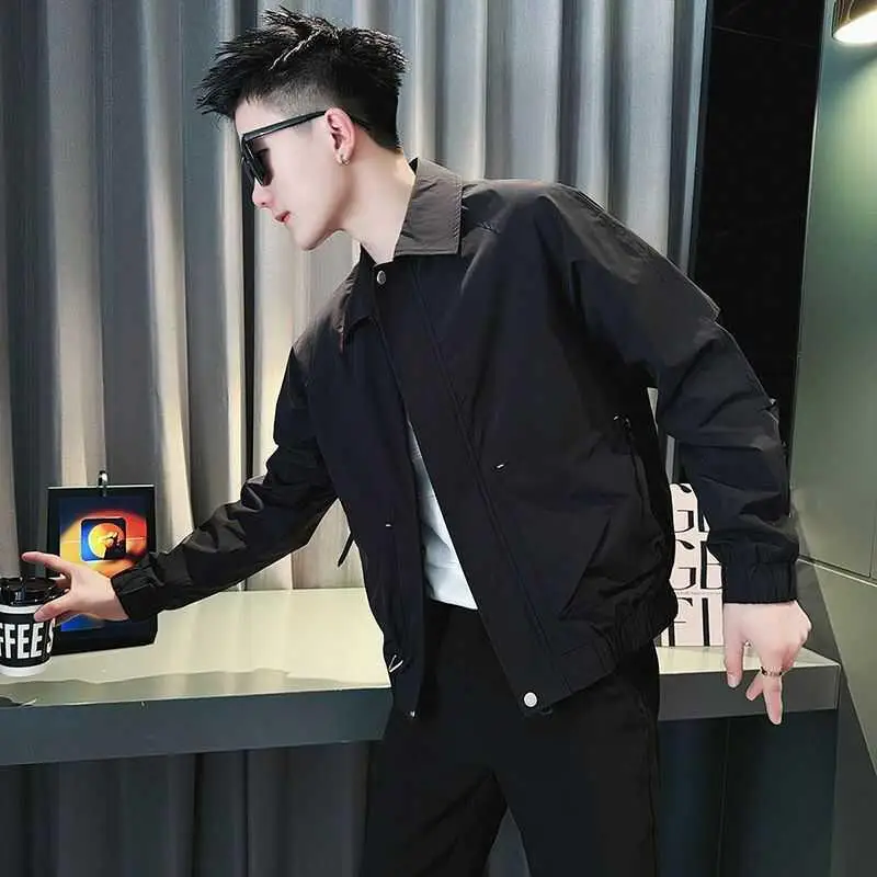 

Мужская повседневная куртка с отложным воротником, весна-осень, молодежная, модная, из полиэстера, не мнется