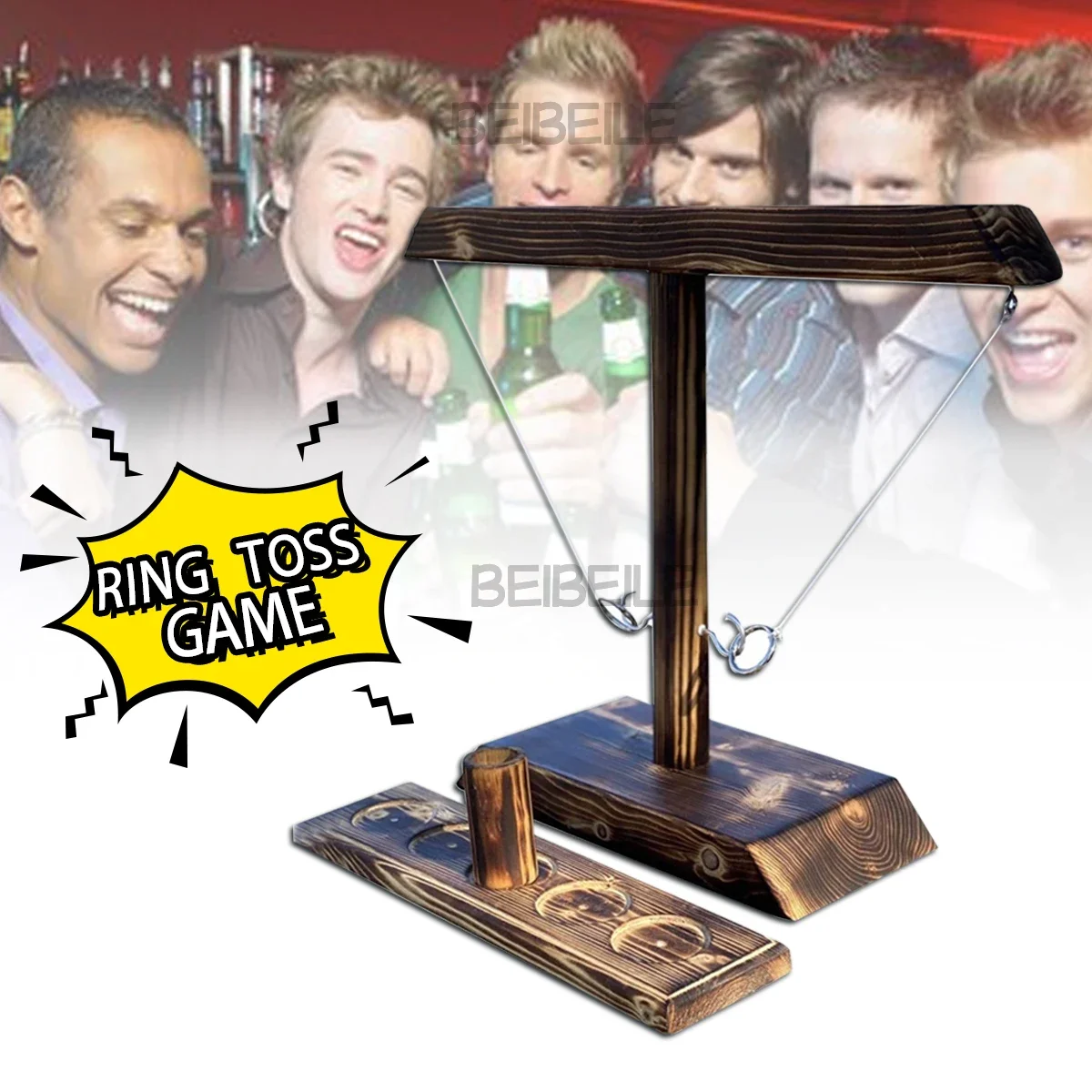 Ring Toss Battle Game Wooden Ring Toss Hooks Fast-Paced Interactive Family Game Ring Toss with Shot Ladder Bundle Game