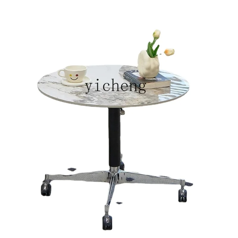 

Tqh Lifting Rock Plate Dining Table Household Small Apartment Movable Tea Table Light Luxury round Negotiation Table