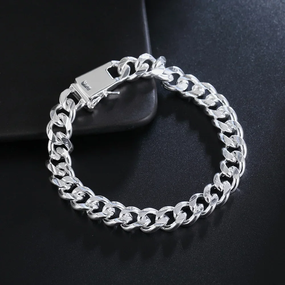 

Hot fine 925 Sterling silver classic 10MM Classic Chain Bracelets for women man Wedding party Holiday gifts fashion Jewelry
