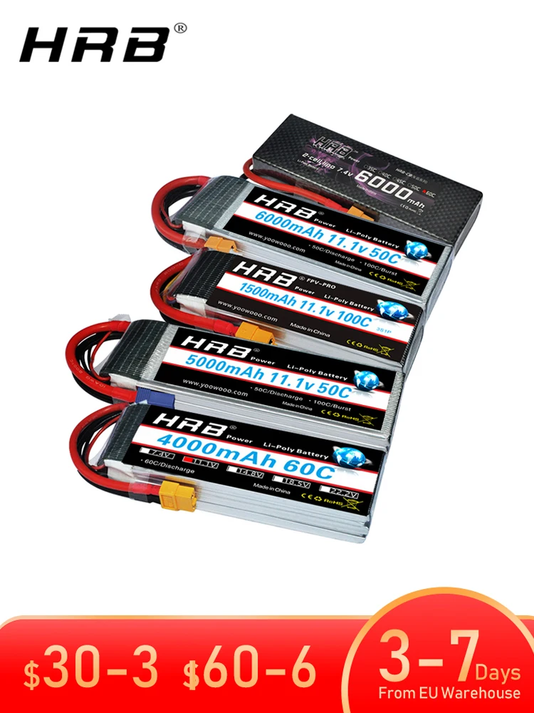 HRB 2S 3S 4S 6S Lipo batterij 3300mah 4000mah 5000mah 7.4v 11.1v 14.8v 22.2v XT60 RC vliegtuig helikopters auto boot vrachtwagen onderdelen - afbeelding 2
