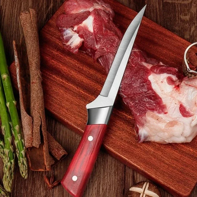 Stainless Steel Kitchen Meat Cleaver Boning Knife Fruit Paring Knife Plastic Handle Pork Beef Sheep Fish Cutter Knife with Cover