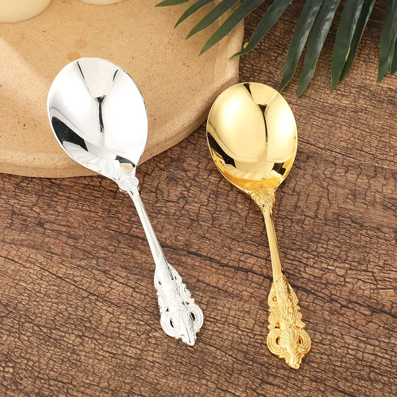 Retro And Luxurious Palace Style Soup Spoons Household Kitchen Spoons Tableware Creative Relief Design Spoon Handicrafts 1Pcs