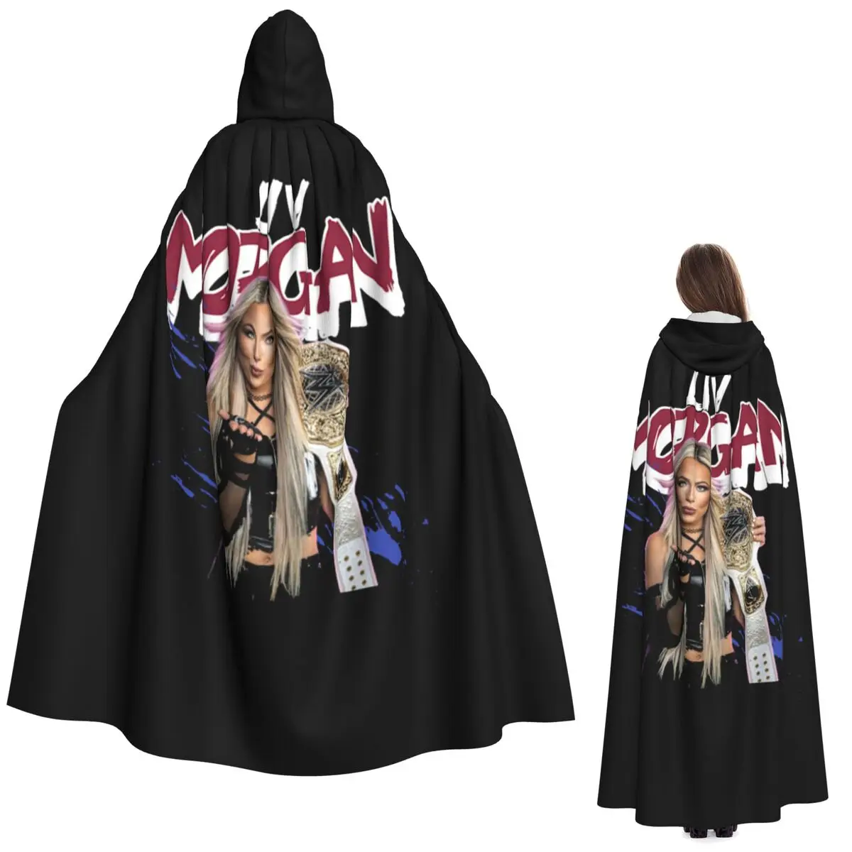 

Длинный плащ с капюшоном Liv Morgan, средневековый костюм ведьмы, накидка для косплея на Хэллоуин, вампир, для взрослых, унисекс