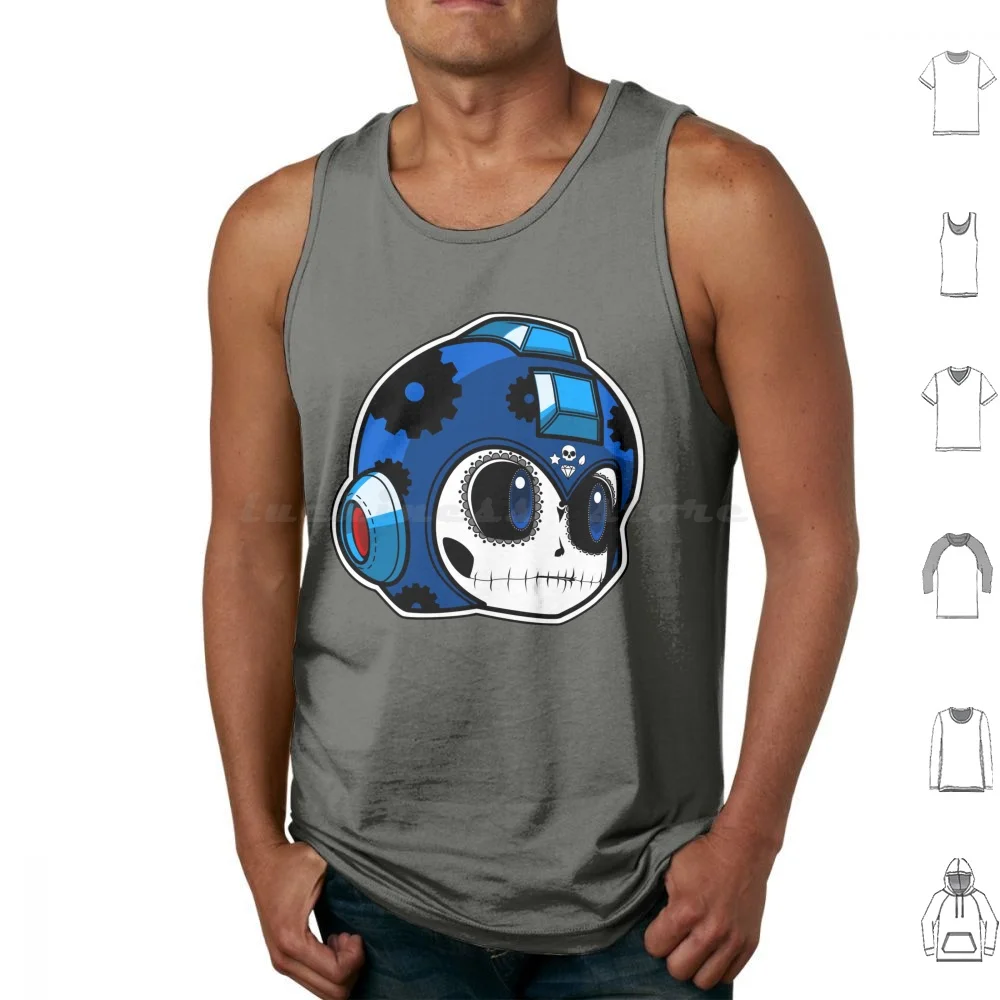 Sugar Bomber Tank Tops Print Cotton Megaman Smash Bros Blue Bomber Rockman Sugar Skull Anime Gamer Game Gaming